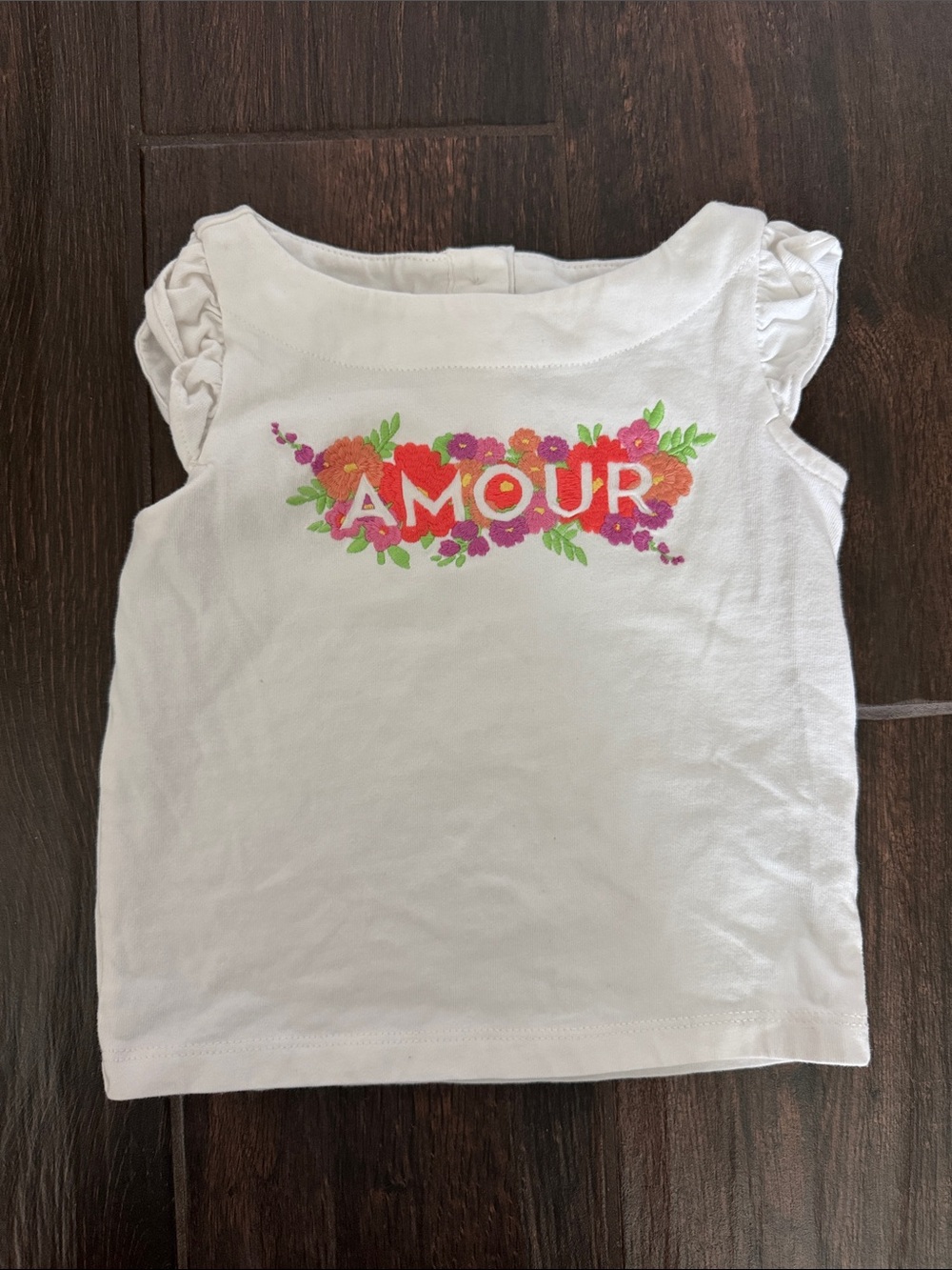 Janie and Jack White Floral 'AMOUR' Ruffle Sleeve Tank